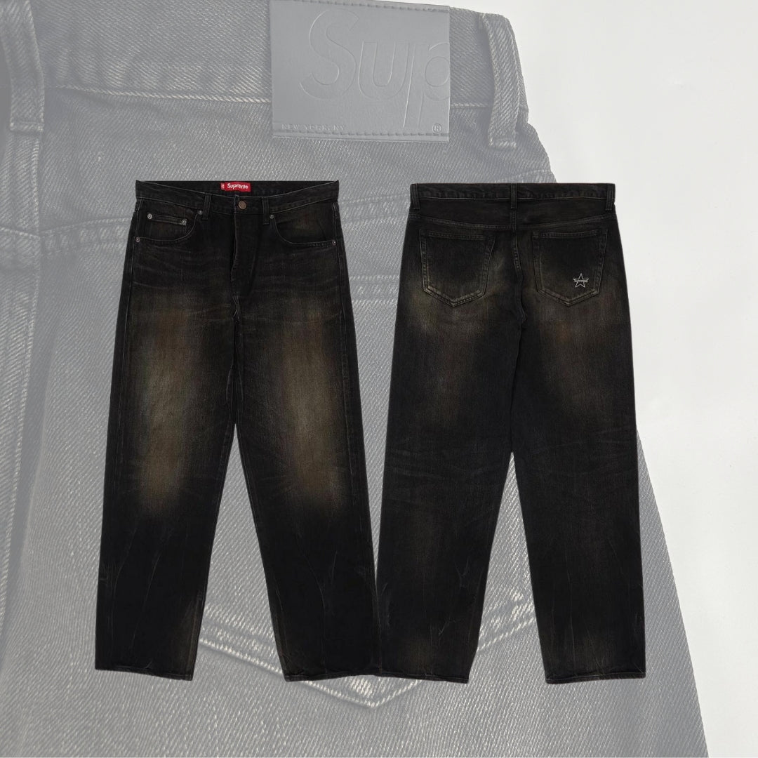 Supreme Baggy Jeans Distressed Loose Fit Selvedge