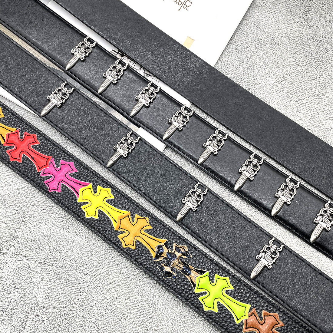 Chh Chrome Heart Belt Big Tongue Buckle Lychee Pattern