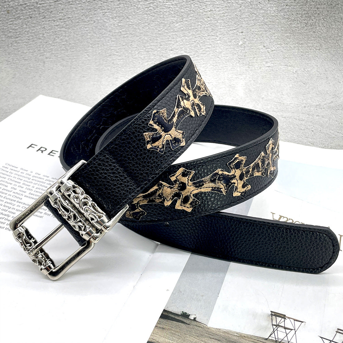Chh Chrome Heart Belt Colored Cross Flower Lychee Pattern